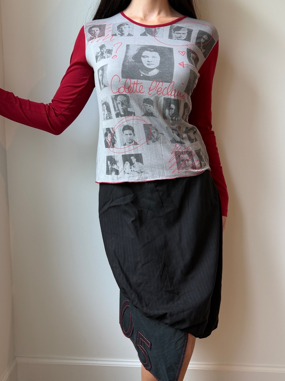 Vintage Cop Copine Colette l'Éclair Portrait Print Long Sleeve Top Y2K Size M-L